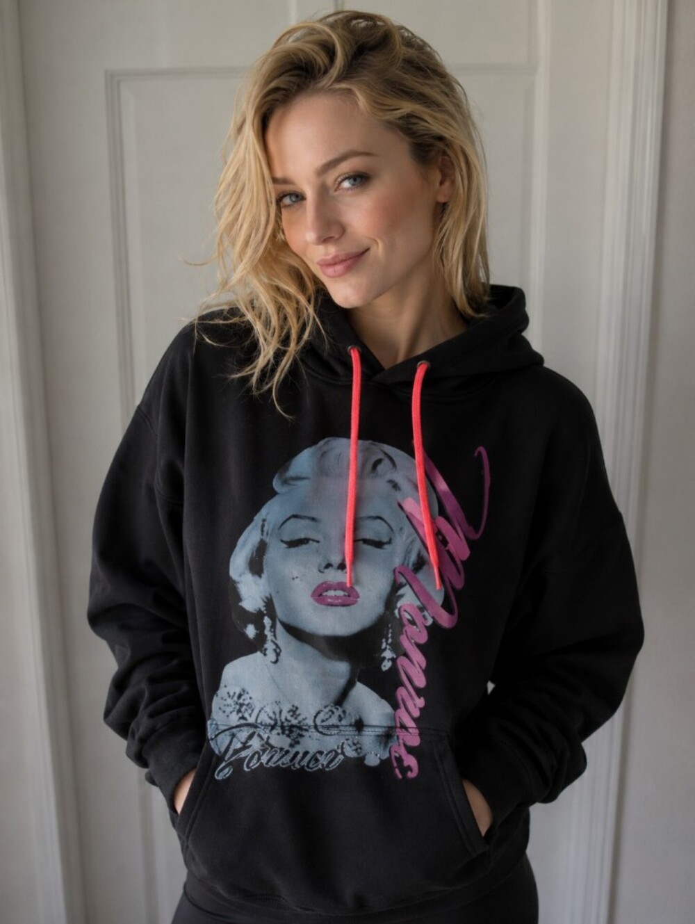 Pacific & Co. Black Hoodie with Orange Drawstrings Marilyn Monroe Graphic Large